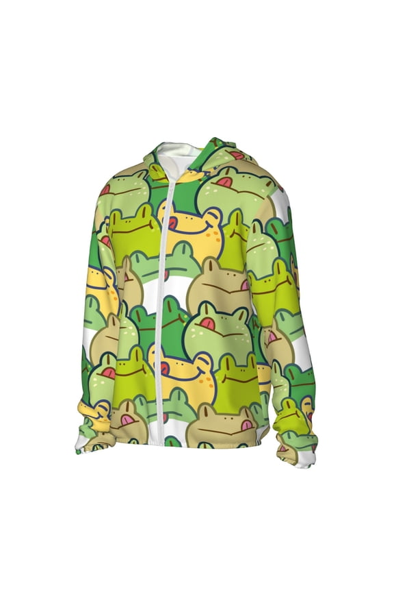 Cartoon Frog Women's Men's UPF 50+ Sun Protection Hoodie Shirt Long Sleeve SPF Fishing Outdoor UV Hiking Lightweight Shirts-Large