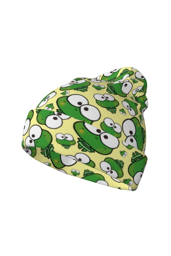 Cartoon Frogs Pattern Knitted Beanie Hat for Men and Women , Unisex Winter Warm Stretchy Knit Cap Thick Fisherman Beanies Cuffed Plain Skull Caps