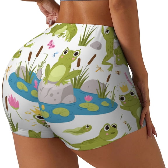 Picia Cartoon Frogs Printed Workout Shorts for Women Seamless Scrunch Butt Lifting High Waisted Yoga Gym Booty Running Moisture-wicking Short Pants-Small