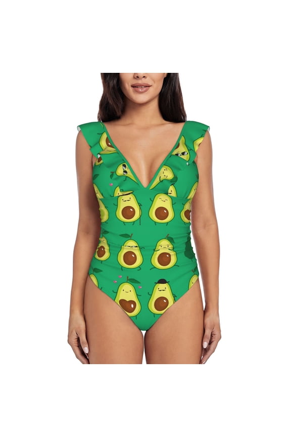 Cartoon Fruit 1 Blooming Jelly Womens Tummy Control Bathing Suits Slimming Ruffle Swimsuit One Piece Lace Swimwear-