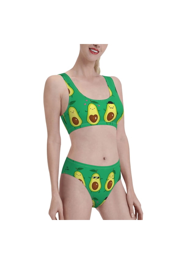 Cartoon Fruit 1 Women's High Waisted Bikini Scoop Neck Swimsuit Two Pieces Bathing Suit-Large