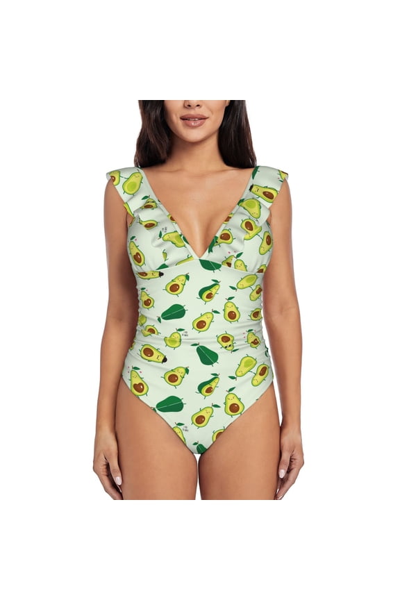 Cartoon Fruit Blooming Jelly Womens Tummy Control Bathing Suits Slimming Ruffle Swimsuit One Piece Lace Swimwear-