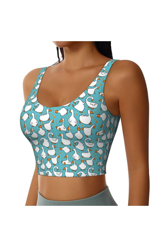 Cartoon Funny Goose Sports Bra for Women,Padded Strappy Sports Bras Medium Support Yoga Bra with Removable Cups,Running Yoga Bra-XX-Large