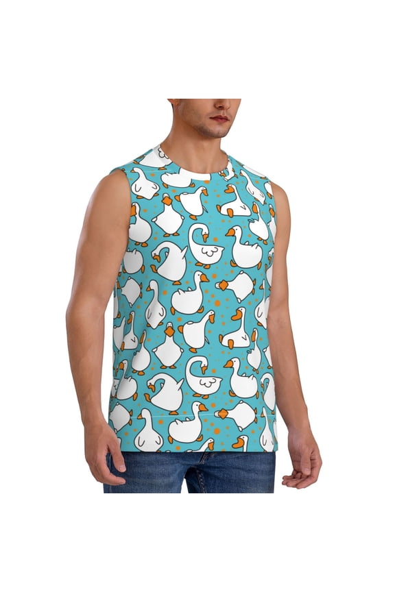 Cartoon Funny Goose mens Cotton Tank Undershirts , Moisture-wicking Ribbed Tanks, Lightweight Cotton Tank Undershirts-Large