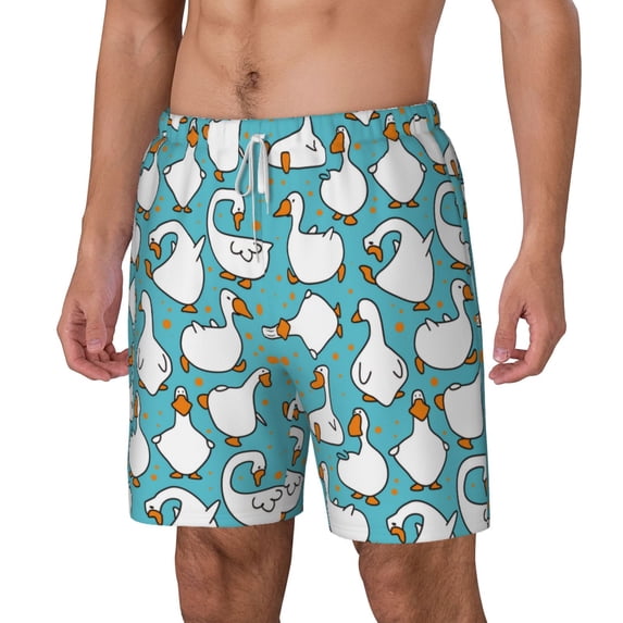 Picia Cartoon Funny Goose pattern Mens Swim Trunks with Compression Liner Stretch Beach Shorts Quick Dry with Zipper Pockets No-Chafing Board Shorts-3X-Large