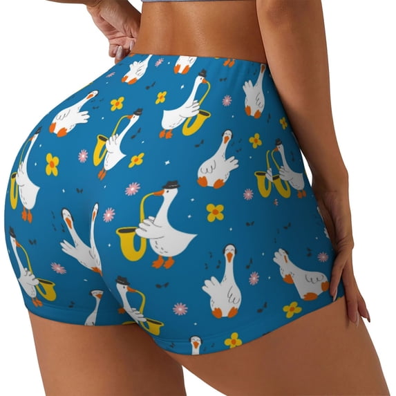 Picia Cartoon Goose Printed Workout Shorts for Women Seamless Scrunch Butt Lifting High Waisted Yoga Gym Booty Running Moisture-wicking Short Pants-Large
