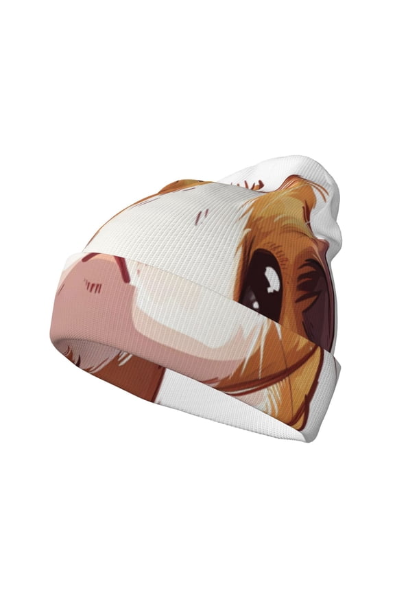 Cartoon Guinea Pig Pattern Knitted Beanie Hat for Men and Women , Unisex Winter Warm Stretchy Knit Cap Thick Fisherman Beanies Cuffed Plain Skull Caps