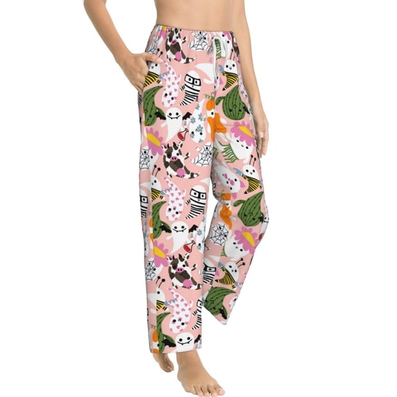 Picia Cartoon Halloween Womens Soft Woven Cotton Elastic Waistband Sleep Pajama Pant Lounge Sleep Pant With Pockets And Drawstring-Large
