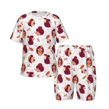 Picia Cartoon Hedgehogs Printed Boys' Kids-PJ Snug Fit Cotton Short Sleeve Top and Shorts 2 Piece Pajama Set-X-Large