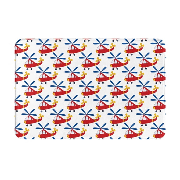 Picia Cartoon Helicopter Pattern Flannel Doormat 16x24 Inch Non-Slip Indoor Mat, Absorbent & Quick-Dry Rug for Entryway, Bathroom, Kitchen, and Bedroom, Machine Washable