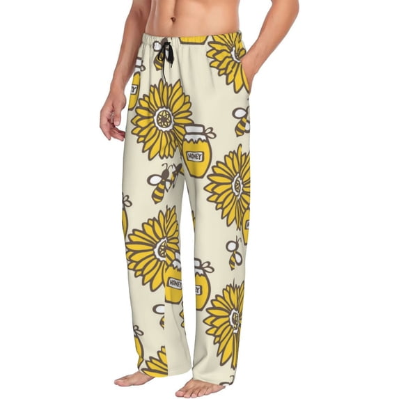 Picia Cartoon Honey Pot Bee Sunflower Mens Soft Woven Cotton Elastic Waistband Sleep Pajama Pant Lounge Sleep Pant With Pockets And Drawstring-Small