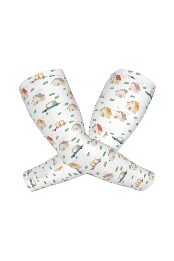 Cartoon House Arm Sleeves for Men and Women - Tattoo Cover Up UPF 50+ Cooling Sports Sleeve for Basketball Golf Football-One Size