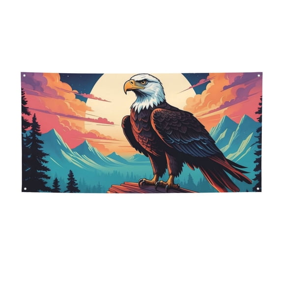 Picia Cartoon Iceberg Bald Eagle Pattern Party Banner, Festive Decoration, Holiday Banner, Celebration Decor, Event Banner, Reusable Party Banner-Small