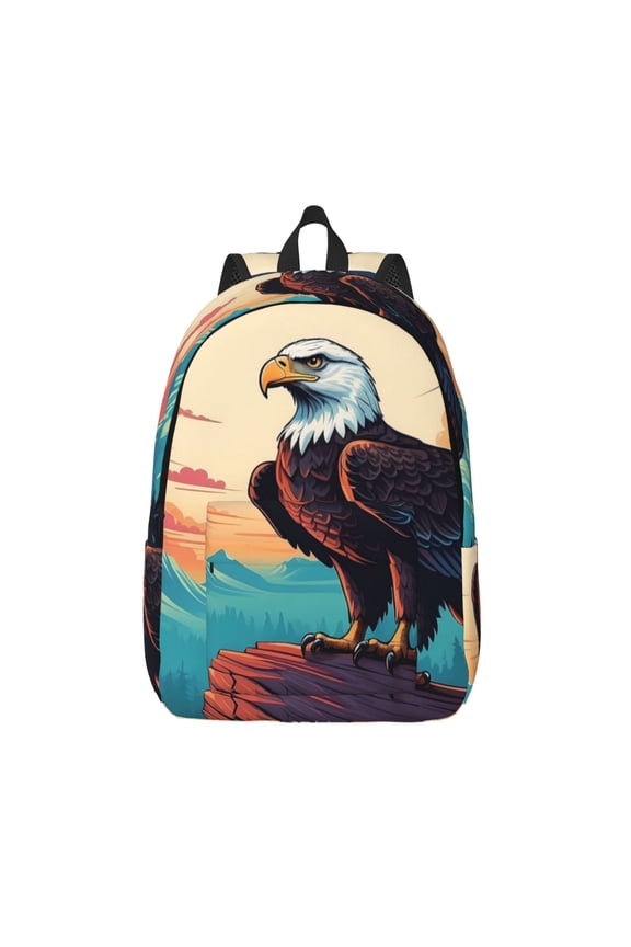 Cartoon Iceberg Bald Eagle Printed Canvas Daypack - Stylish and Durable Vintage Compact Backpack - Class, Work, Travel, or Laptop Bookbag,Organized Compartments-Small