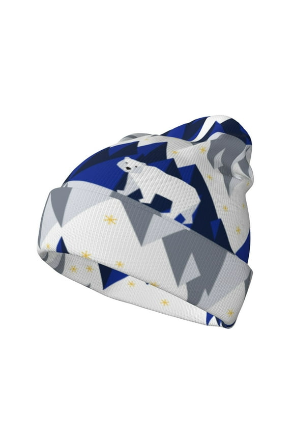 Cartoon Iceberg Polar Bear Pattern Knitted Beanie Hat for Men and Women , Unisex Winter Warm Stretchy Knit Cap Thick Fisherman Beanies Cuffed Plain Skull Caps