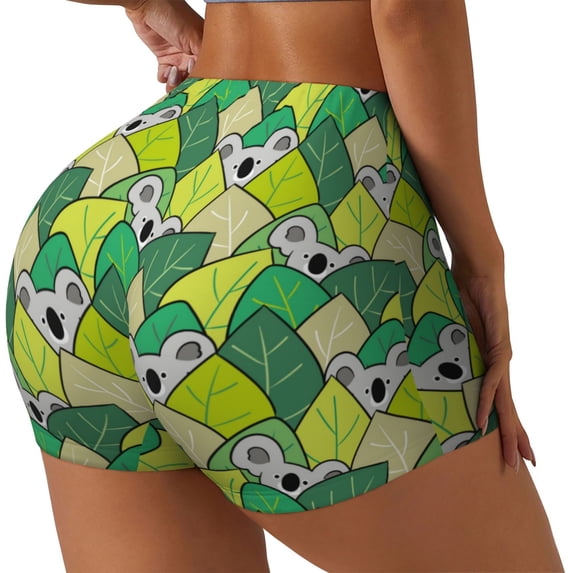 Picia Cartoon Koala Bear and Leaf Printed Workout Shorts for Women Seamless Scrunch Butt Lifting High Waisted Yoga Gym Booty Running Moisture-wicking Short Pants-Small
