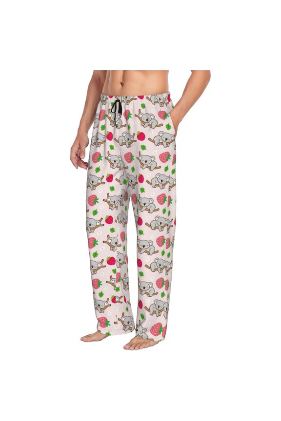 Cartoon Koala Bear Mens Soft Woven Cotton Elastic Waistband Sleep Pajama Pant Lounge Sleep Pant With Pockets And Drawstring-XX-Large