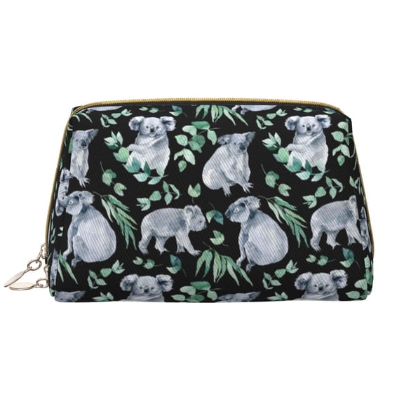 Picia Cartoon Koala Bear Print Leather Makeup Bag Make Up Bag Travel Toiletry Bag for Her Girlfriend Teacher Teen Girl Gifts