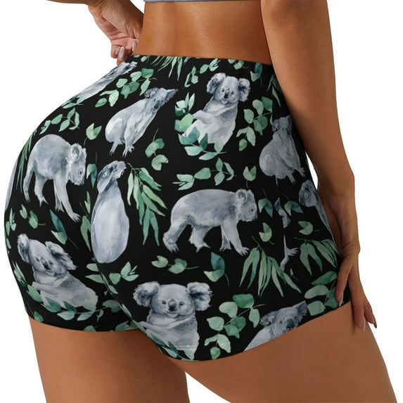 Picia Cartoon Koala Bear Printed Workout Shorts for Women Seamless Scrunch Butt Lifting High Waisted Yoga Gym Booty Running Moisture-wicking Short Pants-Small