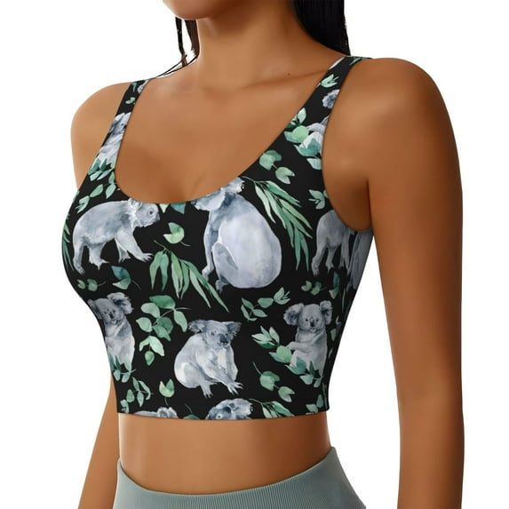 Picia Cartoon Koala Bear Sports Bra for Women,Padded Strappy Sports Bras Medium Support Yoga Bra with Removable Cups,Running Yoga Bra-X-Large