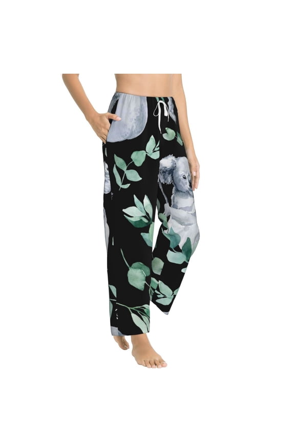 Cartoon Koala Bear Womens Soft Woven Cotton Elastic Waistband Sleep Pajama Pant Lounge Sleep Pant With Pockets And Drawstring-Small