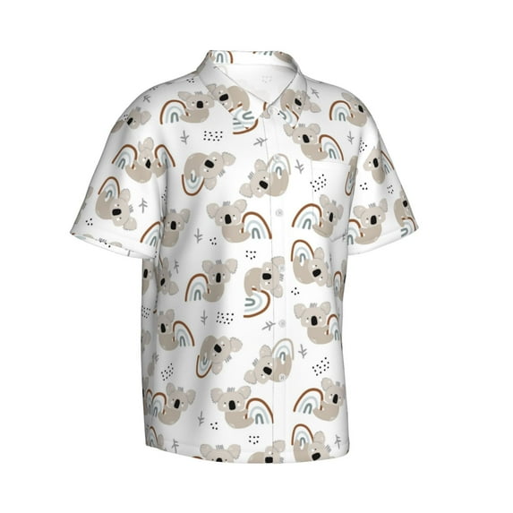 Picia Cartoon Koala Gentle Cotton Regular Fit Short Sleeve Casual Hawaiian Shirt for Men-XX-Large