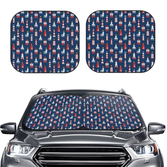 Picia Cartoon Lighthouse 2 Piece Car Windshield Sun Shade Foldable | Foldable Sun Shield for Front Window Blocks UV Rays and Keeps Your Vehicle Cool-Large