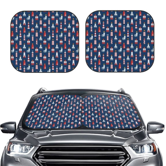 Picia Cartoon Lighthouse 2 Piece Car Windshield Sun Shade Foldable | Foldable Sun Shield for Front Window Blocks UV Rays and Keeps Your Vehicle Cool-Medium