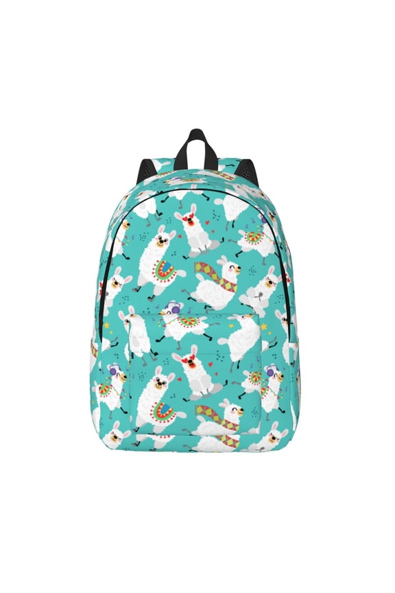 Cartoon Llamas Printed Canvas Daypack - Stylish and Durable Vintage Compact Backpack - Class, Work, Travel, or Laptop Bookbag,Organized Compartments-Medium