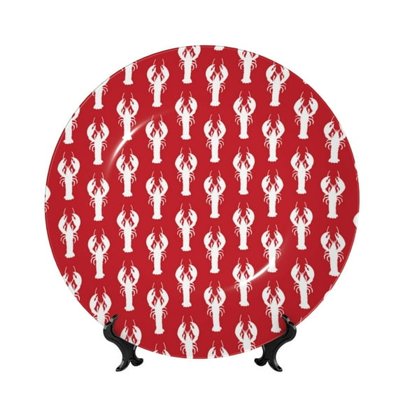 Picia Cartoon Lobster Pattern Bone China Decorative Plate – Wall Decor with Stand and Adhesive, Elegant Ornament for Living Room, Office, or Entryway-6in