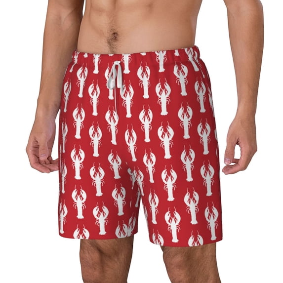 Picia Cartoon Lobster pattern Mens Swim Trunks with Compression Liner Stretch Beach Shorts Quick Dry with Zipper Pockets No-Chafing Board Shorts-Small
