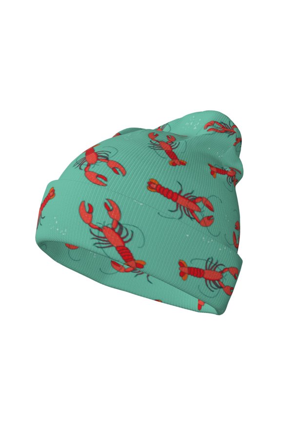 Cartoon Lobsters 4 Pattern Knitted Beanie Hat for Men and Women , Unisex Winter Warm Stretchy Knit Cap Thick Fisherman Beanies Cuffed Plain Skull Caps