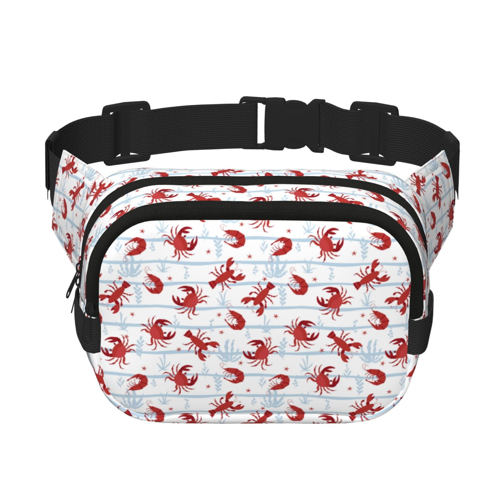 Picia Cartoon Lobsters Print Square Double-Layer Waist Bag Mini Adjustable Waist Belt Bag Exercise Running Travel Hiking