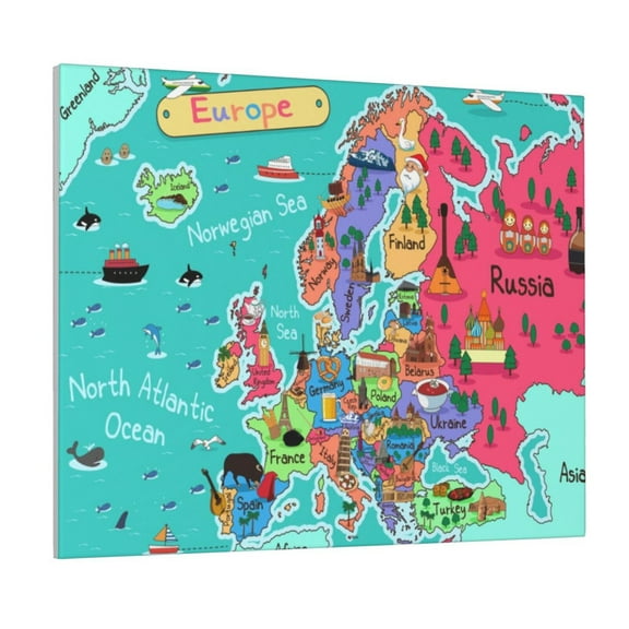Picia Cartoon Map Of Europe Pattern Decorative Picture – Unique Wall Art, Modern Canvas Print for Trendy Interiors (Horizontal)