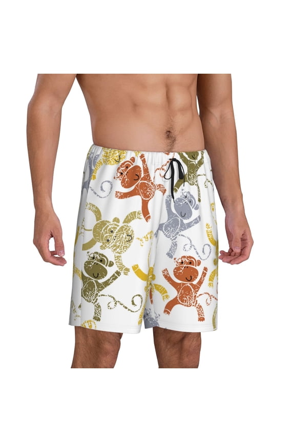 Cartoon Monkey Pajama Shorts for Men, Men's Pajama Bottoms, Sleepwear,Short Pajama Pants-Large