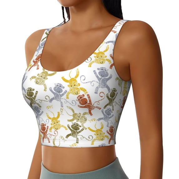 Picia Cartoon Monkey Sports Bra for Women,Padded Strappy Sports Bras Medium Support Yoga Bra with Removable Cups,Running Yoga Bra-X-Large