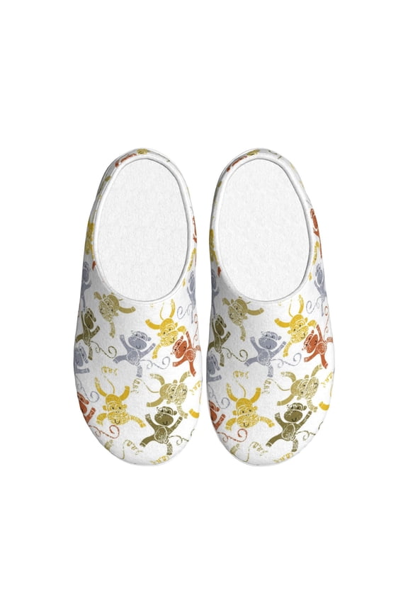 Cartoon Monkey for Women's Lamb-hug Comfy Fleece House Slippers Memory Foam, Slip-on House Shoes Indoor Outdoor-37/38