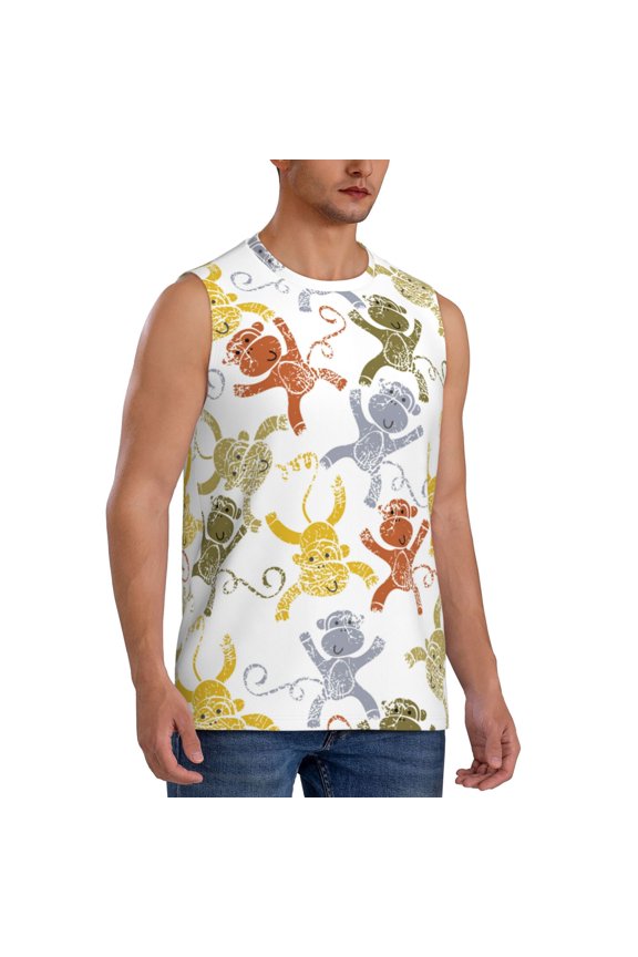 Cartoon Monkey mens Cotton Tank Undershirts , Moisture-wicking Ribbed Tanks, Lightweight Cotton Tank Undershirts-XX-Large