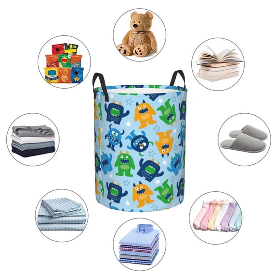 Picia Cartoon Monster Large Laundry Basket, Waterproof, Freestanding Laundry Hamper, Collapsible Tall Clothes Hamper with Extended Handles-