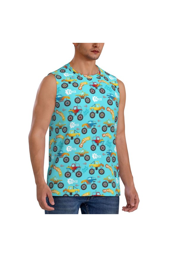 Cartoon Monster Truck mens Cotton Tank Undershirts , Moisture-wicking Ribbed Tanks, Lightweight Cotton Tank Undershirts-XX-Large
