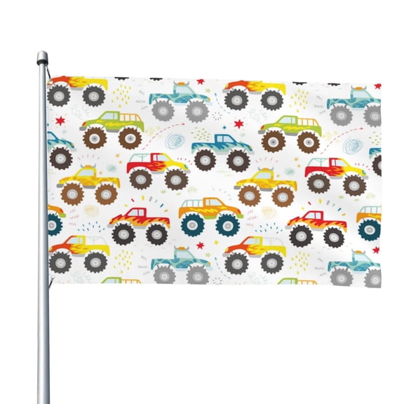 Picia Cartoon Monster Trucks Printed Flag ,Cartoon Monster Trucks Pattern Garden Flag Vertical Double,Yard Lawn Outdoor Decor 48x72"