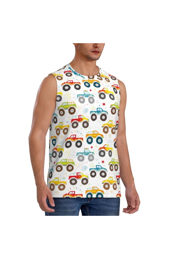 Cartoon Monster Trucks mens Cotton Tank Undershirts , Moisture-wicking Ribbed Tanks, Lightweight Cotton Tank Undershirts-XX-Large