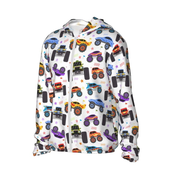 Picia Cartoon Monster Trucks1 Women's Men's UPF 50+ Sun Protection Hoodie Shirt Long Sleeve SPF Fishing Outdoor UV Hiking Lightweight Shirts-