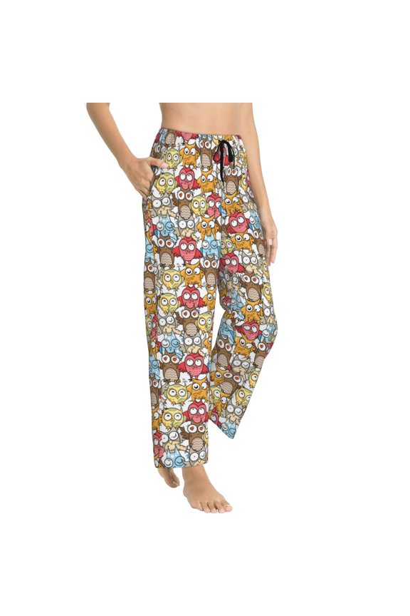 Cartoon Owls 1 Womens Soft Woven Cotton Elastic Waistband Sleep Pajama Pant Lounge Sleep Pant With Pockets And Drawstring-Medium