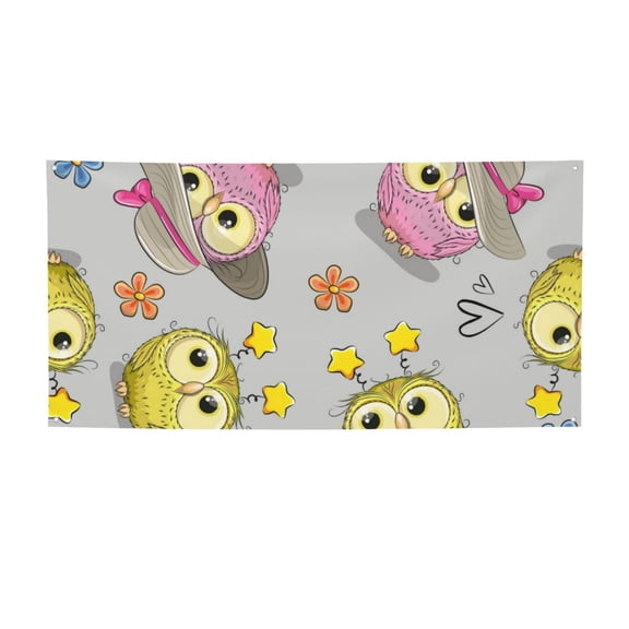 Picia Cartoon Owls Pattern Party Banner, Festive Decoration, Holiday Banner, Celebration Decor, Event Banner, Reusable Party Banner-Medium