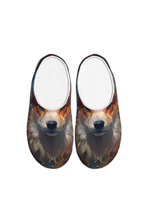 Cartoon Pattern Corgi for Women's Lamb-hug Comfy Fleece House Slippers Memory Foam, Slip-on House Shoes Indoor Outdoor-37/38