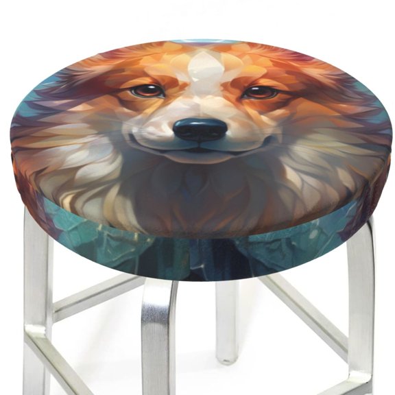 Picia Cartoon Pattern Corgi pattern Round Stool Covers Comfy Seat Covers Stretch Removable WashableChair Slipcover Round Bar Chair Cushion Cover-12 inch