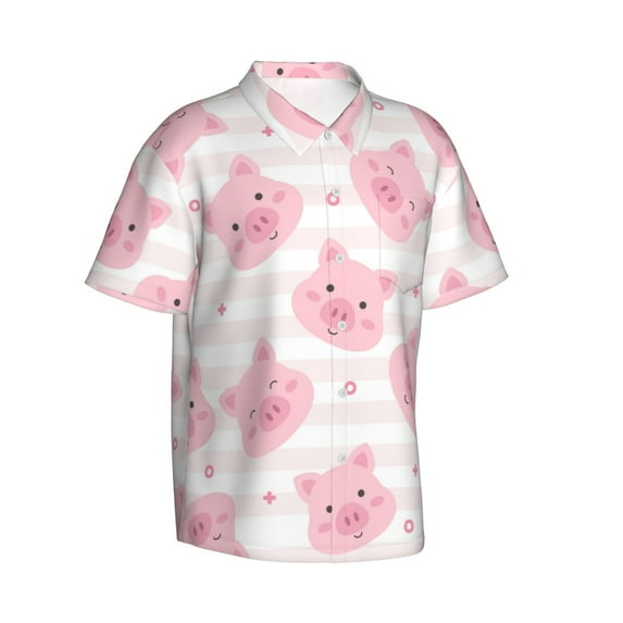 Picia Cartoon Pig Gentle Cotton Regular Fit Short Sleeve Casual Hawaiian Shirt for Men-Small