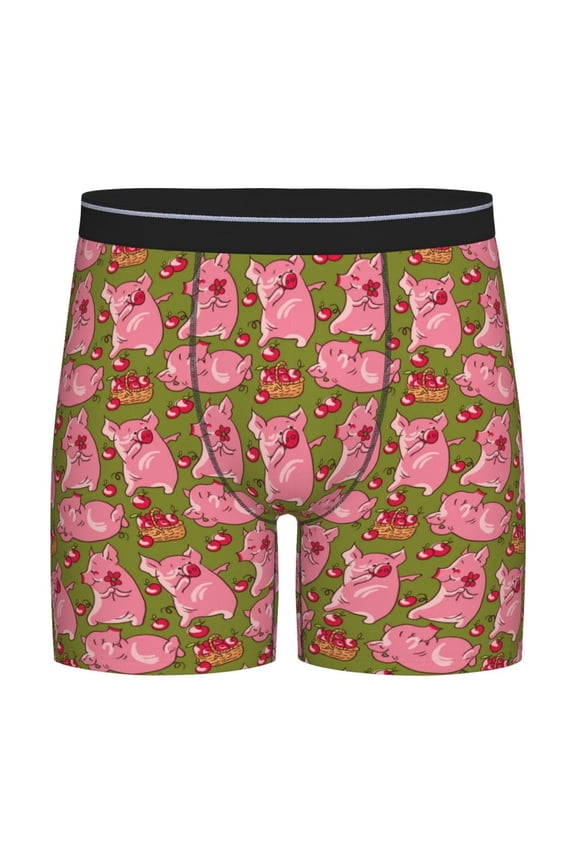 Cartoon Pigs Pattern Men's Athletic Long Leg Briefs , Performance Stretch Underwear，Moisture-Wicking