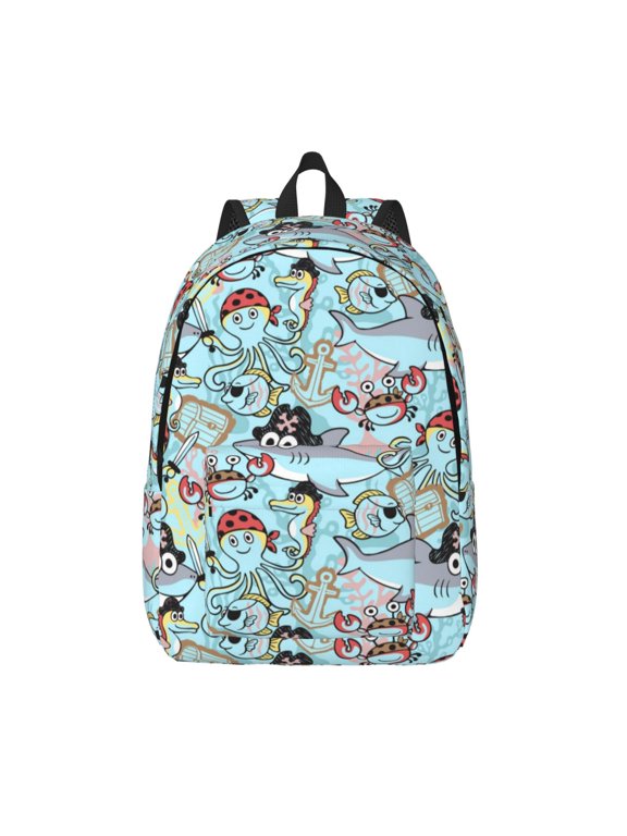 Cartoon Pirate Printed Canvas Daypack - Stylish and Durable Vintage Compact Backpack - Class, Work, Travel, or Laptop Bookbag,Organized Compartments-Small